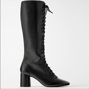 Zara Leather Chain Lace Boots 🎉